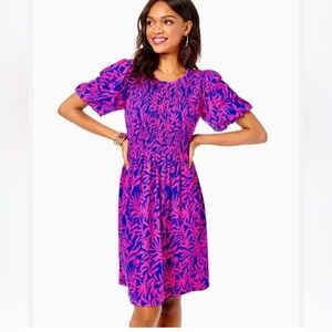 Lilly Pulitzer Chrystelle Palm Smocked Mini Dress - Flock to Paradise Print